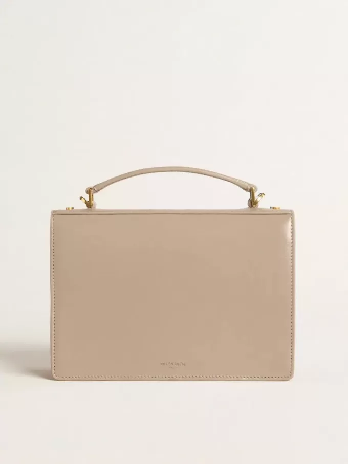 Bolso Venezia en piel beige con ribetes y detalles dorados