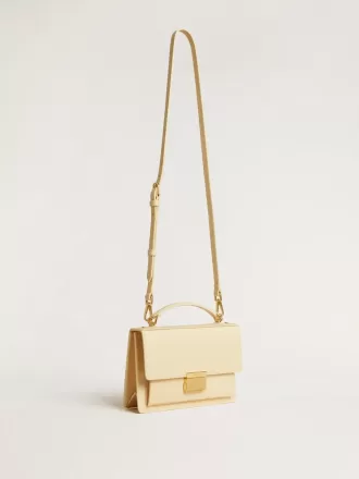 Bolso Venezia en piel con estampado pitón beige y detalles dorados.