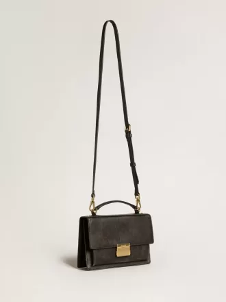 Bolso Venezia en piel envejecida negra con detalles dorados