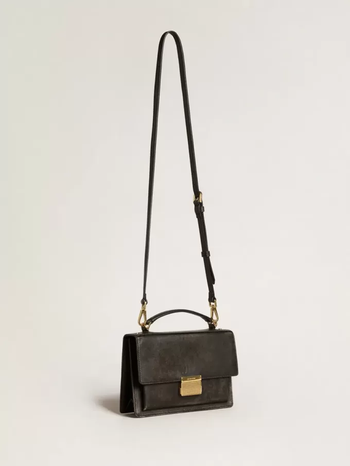 Bolso Venezia en piel envejecida negra con detalles dorados