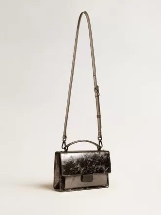 Bolso Venezia en piel metalizada gris antracita con detalles en negro