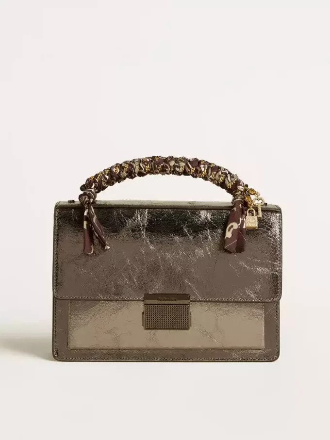 Bolso Venezia en piel metalizada gris antracita con detalles en negro