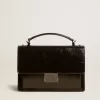 Bolso Venezia en piel metalizada negra con detalles negros