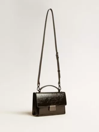 Bolso Venezia en piel metalizada negra con detalles negros