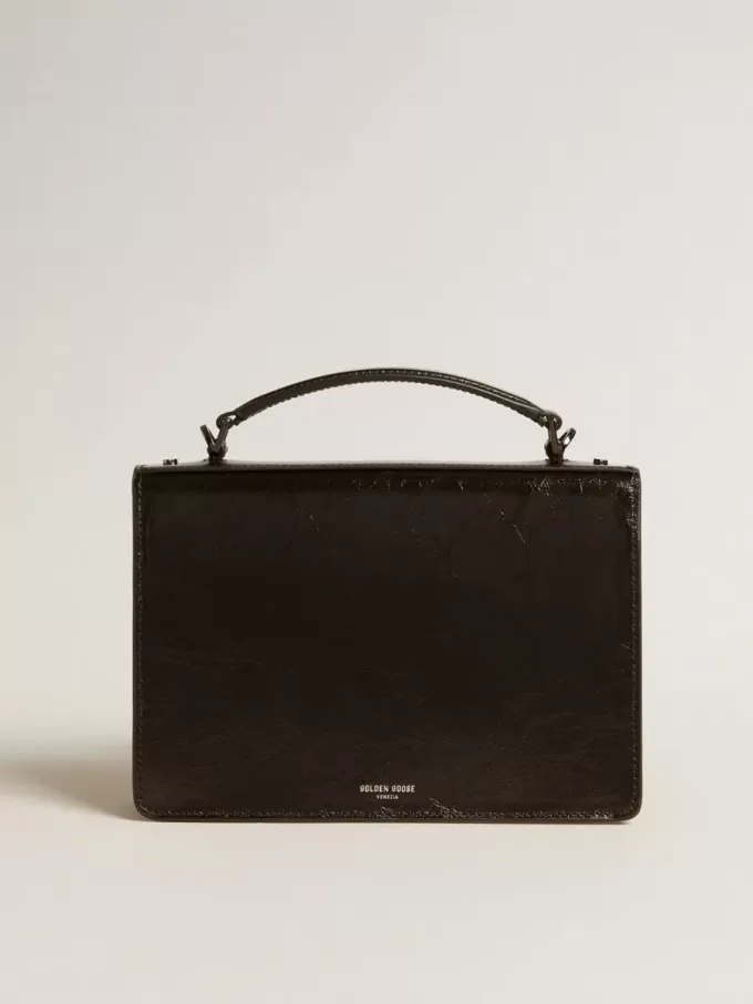 Bolso Venezia en piel metalizada negra con detalles negros