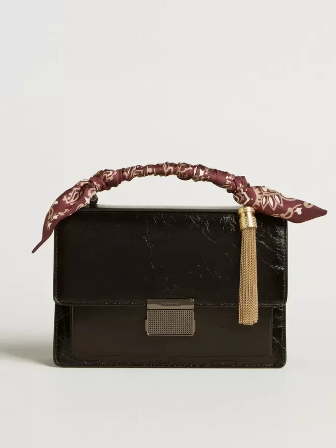 Bolso Venezia en piel metalizada negra con detalles negros