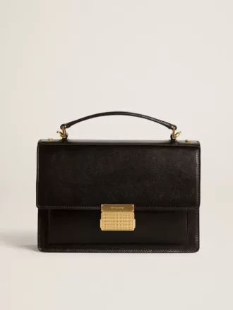 Bolso Venezia en piel negra con detalles dorados