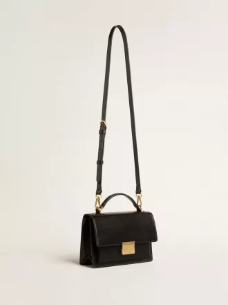 Bolso Venezia en piel negra con detalles dorados