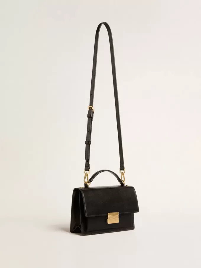Bolso Venezia en piel negra con detalles dorados