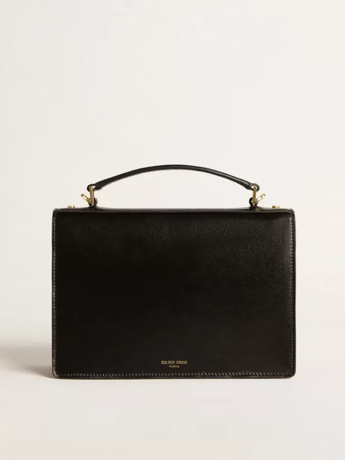 Bolso Venezia en piel negra con detalles dorados