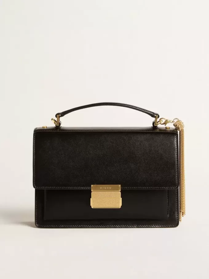 Bolso Venezia en piel negra con detalles dorados