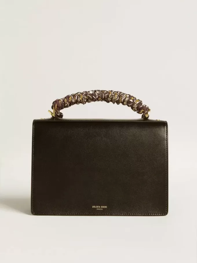 Bolso Venezia en piel negra con pañuelo multicolor Bolso Venezia en piel negra con pañuelo multicolor