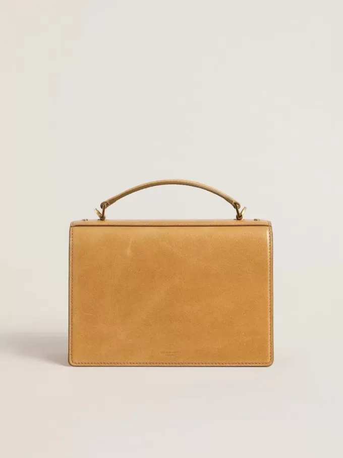 Bolso Venezia en piel repujada amarillo ocre con detalles dorados