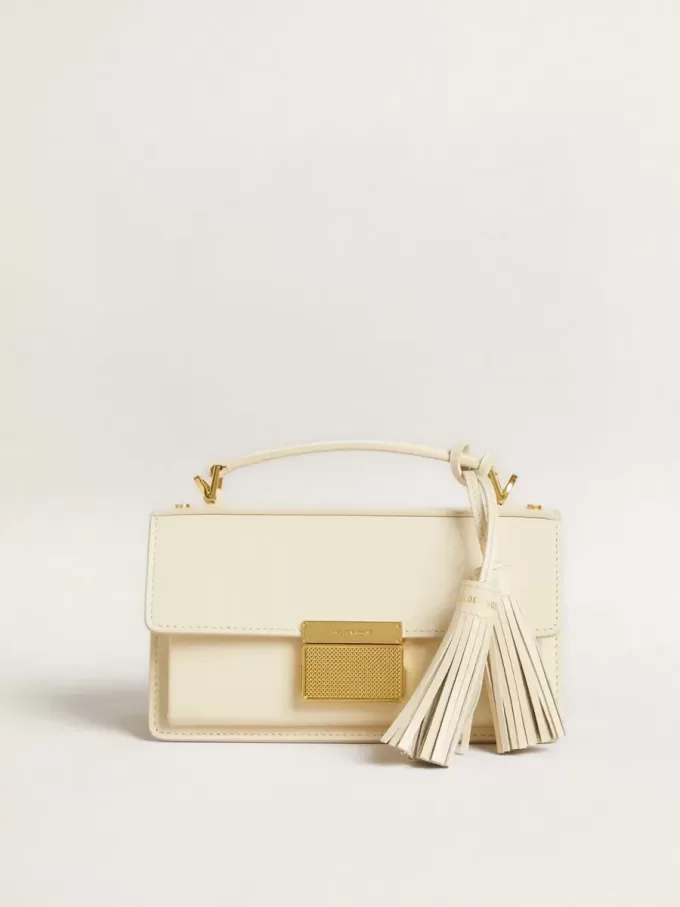 Bolso Venezia pequeño en piel color mantequilla con detalles dorados