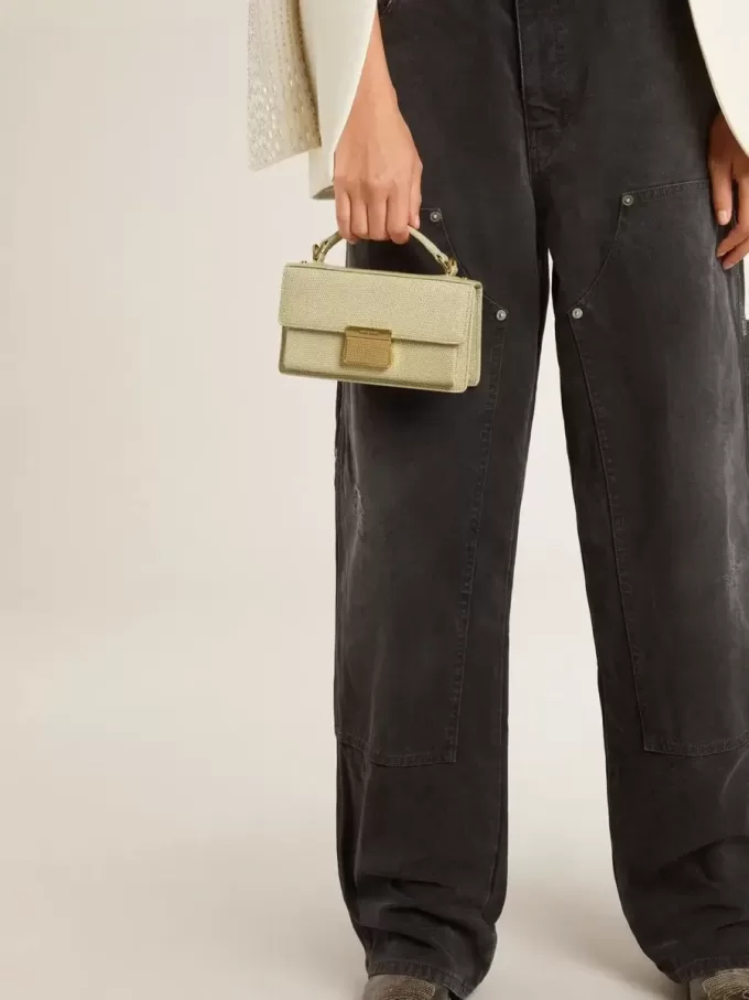 Bolso Venezia pequeño en piel con estampado de pitón verde claro y detalles dorados