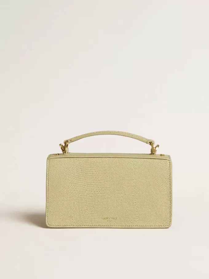 Bolso Venezia pequeño en piel con estampado de pitón verde claro y detalles dorados