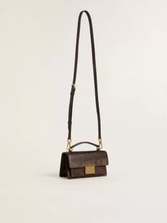 Bolso Venezia pequeño en piel marrón oscuro con hebilla dorada