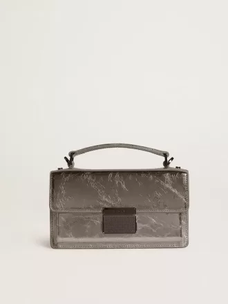 Bolso Venezia pequeño en piel metalizada gris antracita con detalles en negro