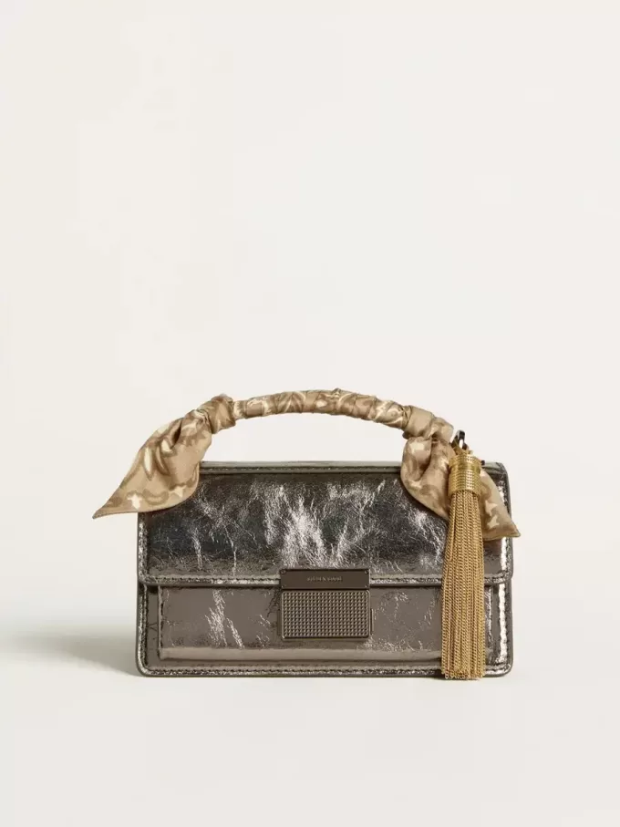 Bolso Venezia pequeño en piel metalizada gris antracita con detalles en negro Bolso Venezia pequeño en piel metalizada gris antracita con detalles en negro