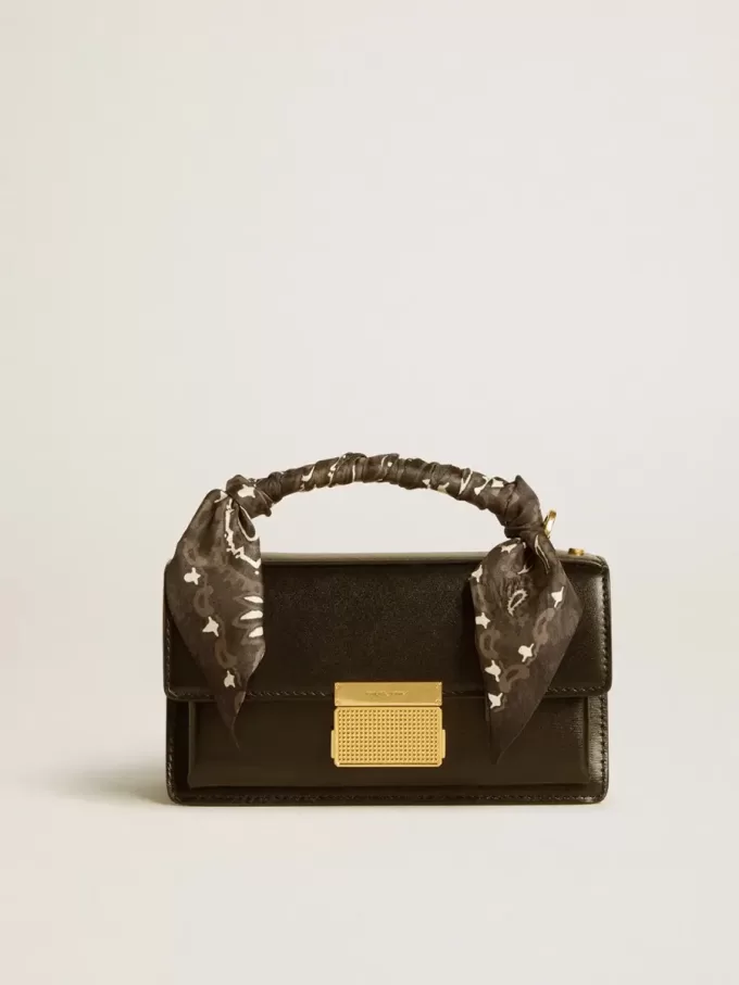 Bolso Venezia pequeño en piel negra con pañuelo de seda Bolso Venezia pequeño en piel negra con pañuelo de seda