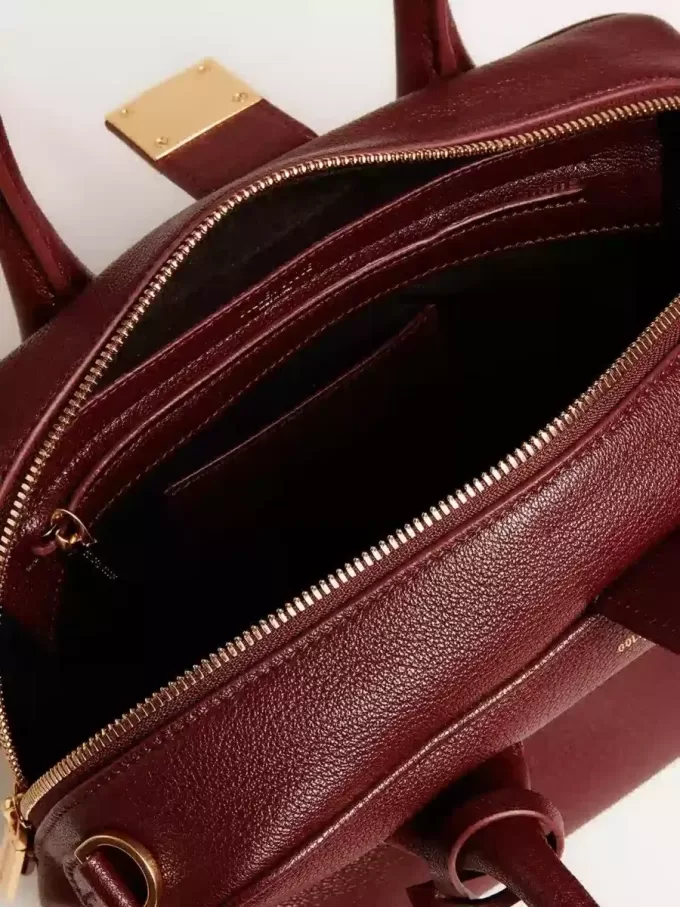 Bolso Vita en piel burdeos con detalles dorados