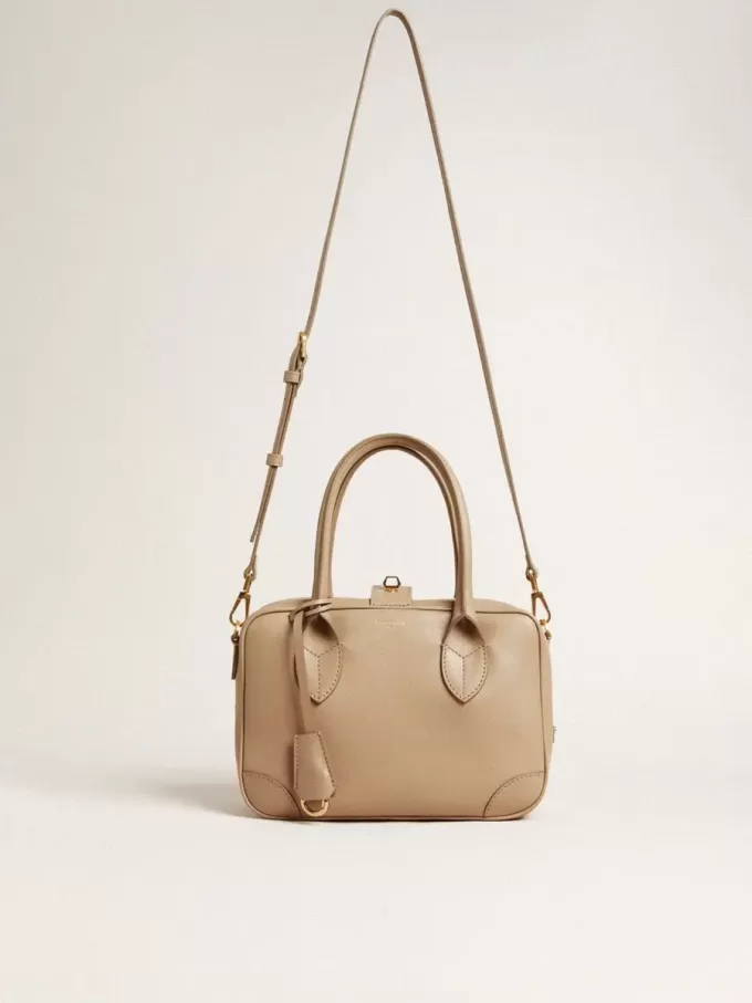 Bolso Vita en piel color topo con detalles dorados