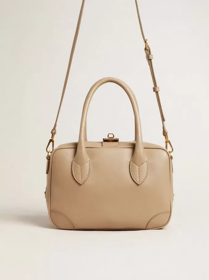Bolso Vita en piel color topo con detalles dorados