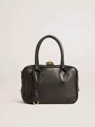 Bolso Vita en piel de oveja negra con detalles dorados