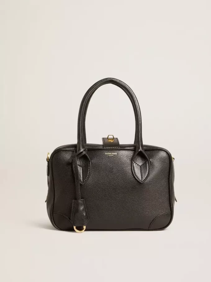 Bolso Vita en piel de oveja negra con detalles dorados