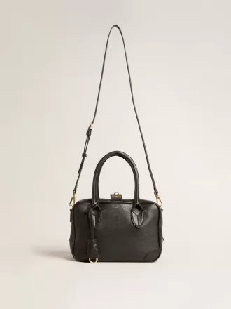 Bolso Vita en piel de oveja negra con detalles dorados