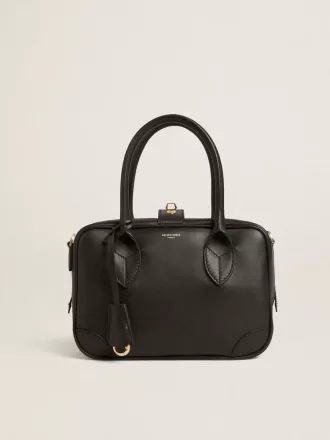 Bolso Vita en piel lisa negra con detalles dorados