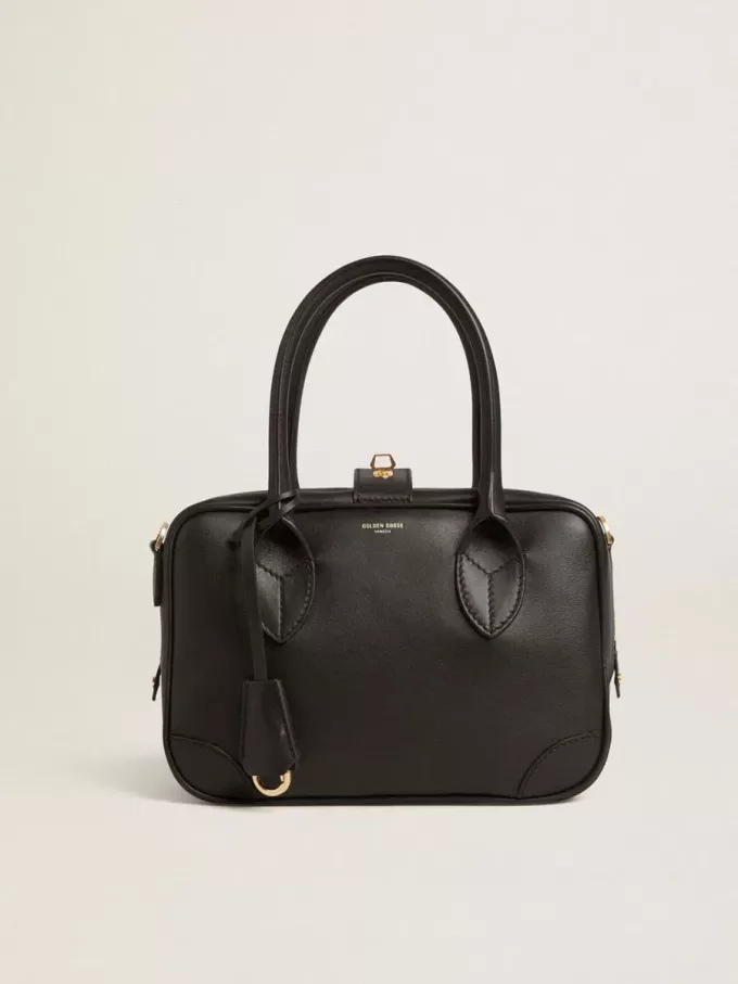 Bolso Vita en piel lisa negra con detalles dorados