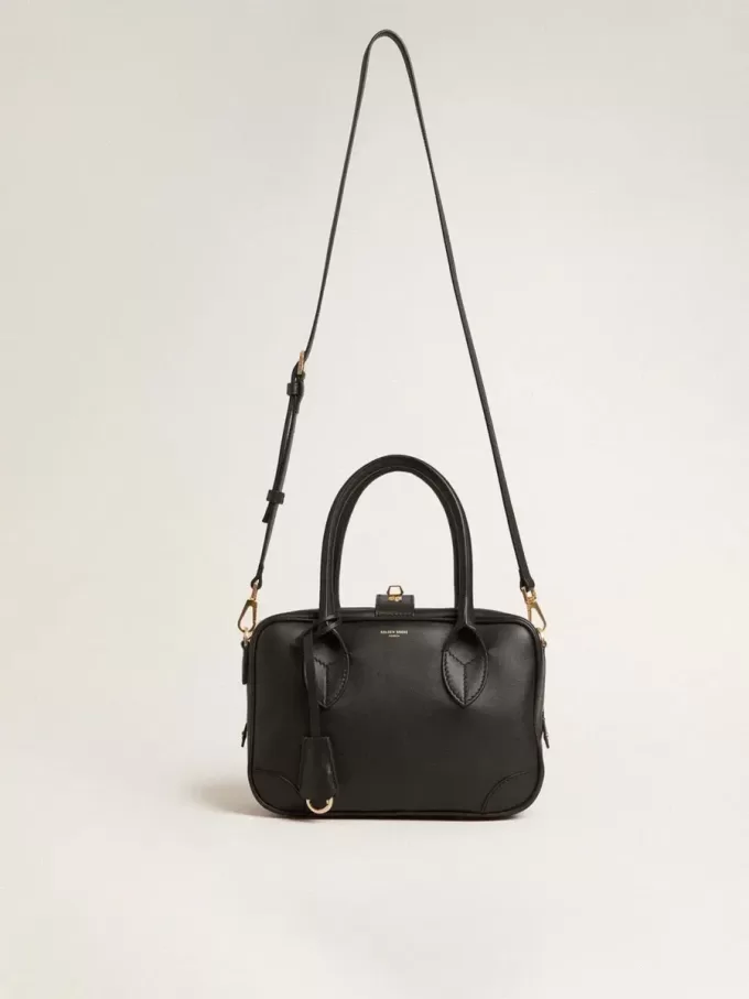 Bolso Vita en piel lisa negra con detalles dorados