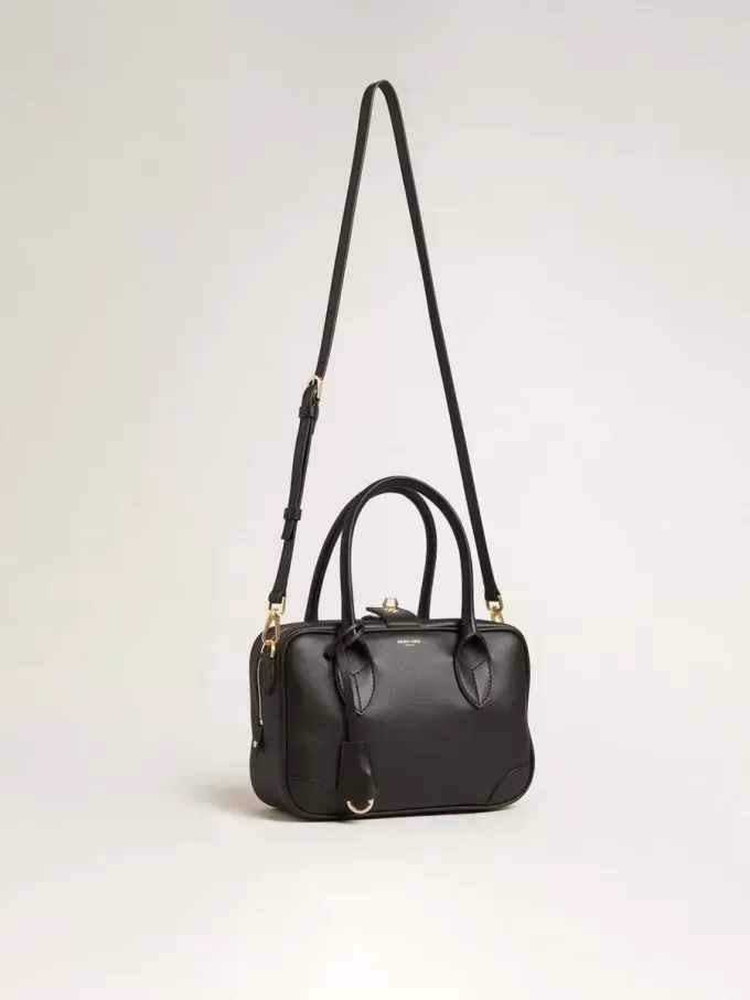Bolso Vita en piel lisa negra con detalles dorados