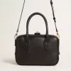 Bolso Vita en piel lisa negra con detalles dorados