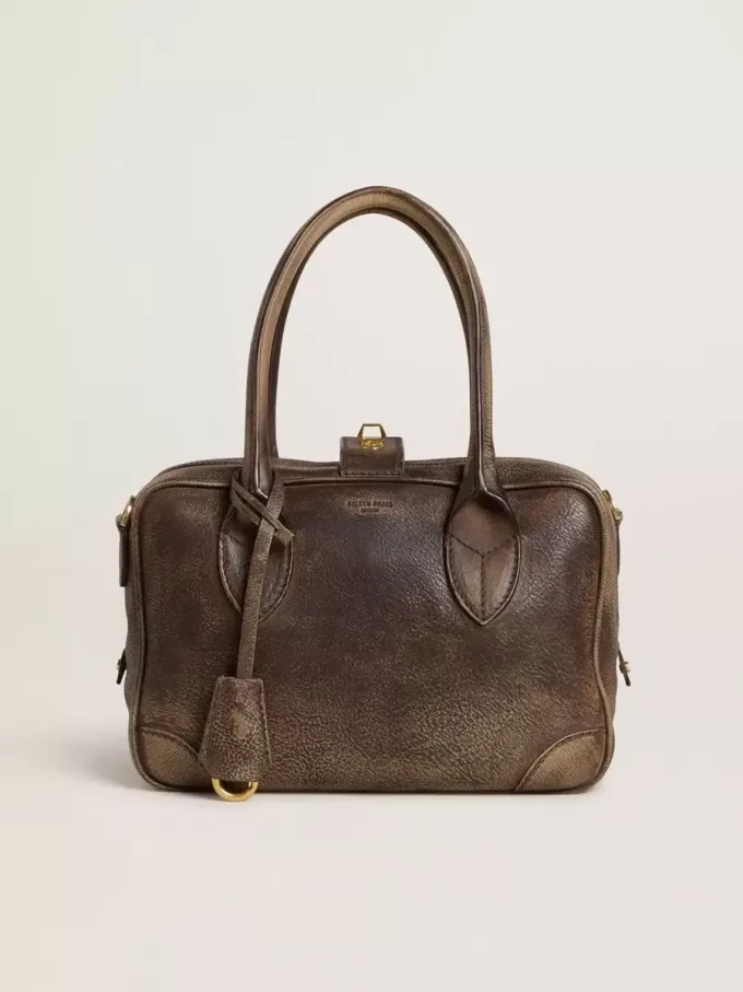 Bolso Vita en piel vintage marrón con detalles dorados Bolso Vita en piel vintage marrón con detalles dorados