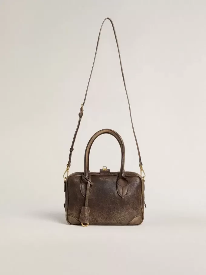 Bolso Vita en piel vintage marrón con detalles dorados Bolso Vita en piel vintage marrón con detalles dorados