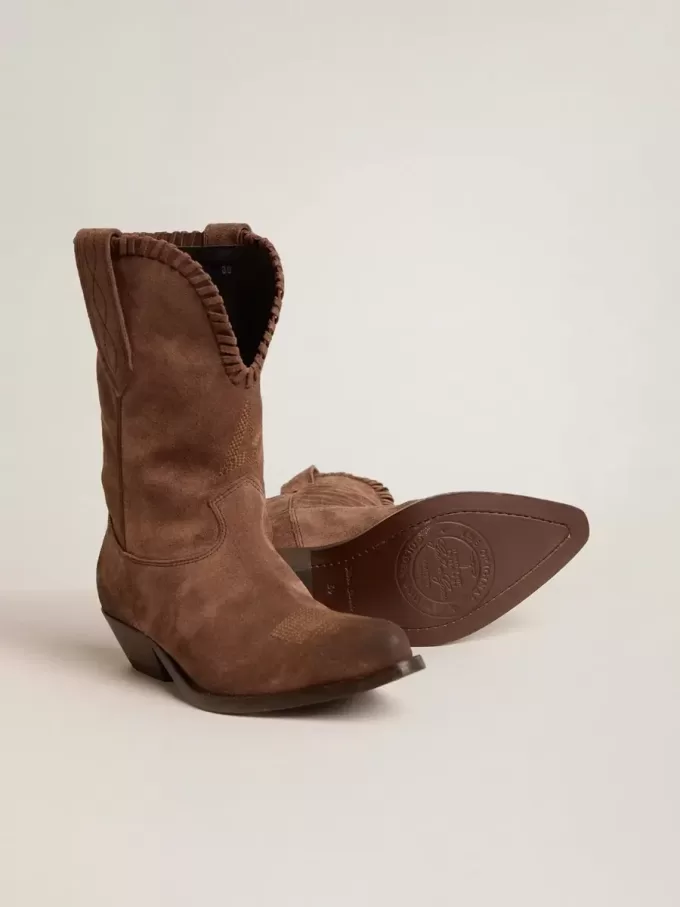 Botas bajas de mujer en ante lavado marrón oscuro