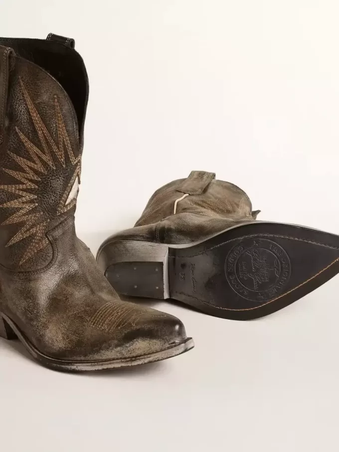 Botas bajas Wish Star para hombre en piel negra con estrella plateada Botas bajas Wish Star para hombre en piel negra con estrella plateada