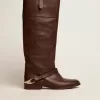 Botas Charlie para mujer en piel marrón oscuro y abrazadera en el talón