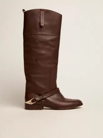 Botas Charlie para mujer en piel marrón oscuro y abrazadera en el talón