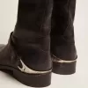 Botas de mujer de piel negra con abrazadera en el talón Botas de mujer de piel negra con abrazadera en el talón