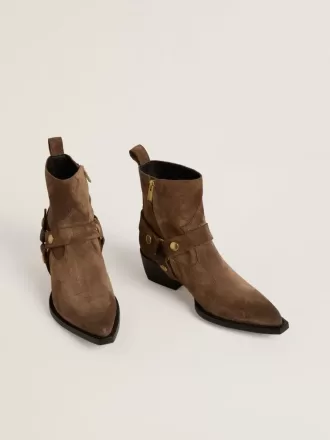 Botas Debbie bajas en ante gris paloma con hebilla extraíble