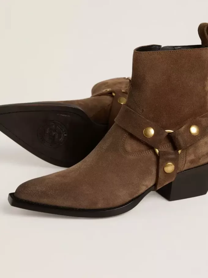 Botas Debbie bajas en ante gris paloma con hebilla extraíble