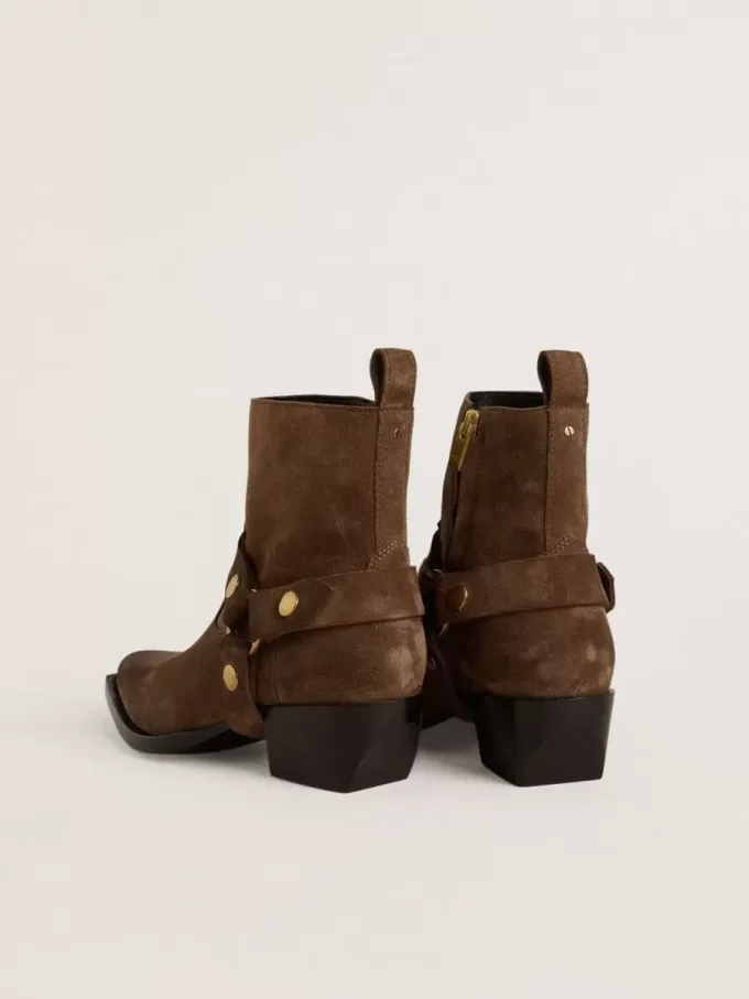 Botas Debbie bajas en ante gris paloma con hebilla extraíble