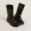 Botas Wish Junior de piel negra con estrellas amarillas bordadas