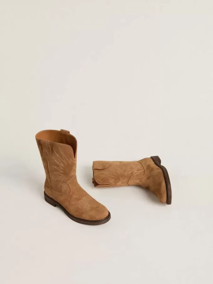 Botas Wish Junior en ante camel con bordado de estrellas