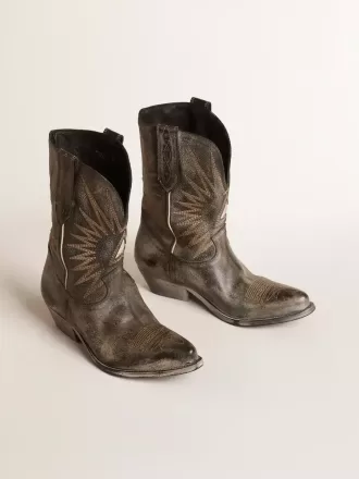 Botas Wish Star bajas para mujer en piel negra con estrella plateada