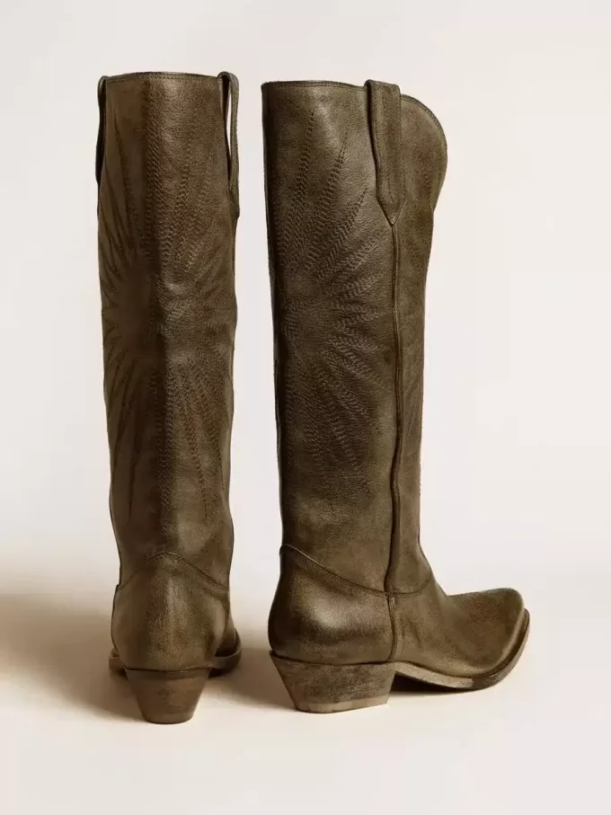 Botas Wish Star para mujer en piel negra con bordado de estrellas Botas Wish Star para mujer en piel negra con bordado de estrellas