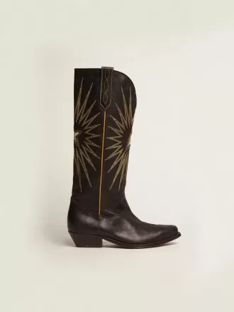 Botas Wish Star para mujer en piel negra con estrella incrustada en piel laminada platino